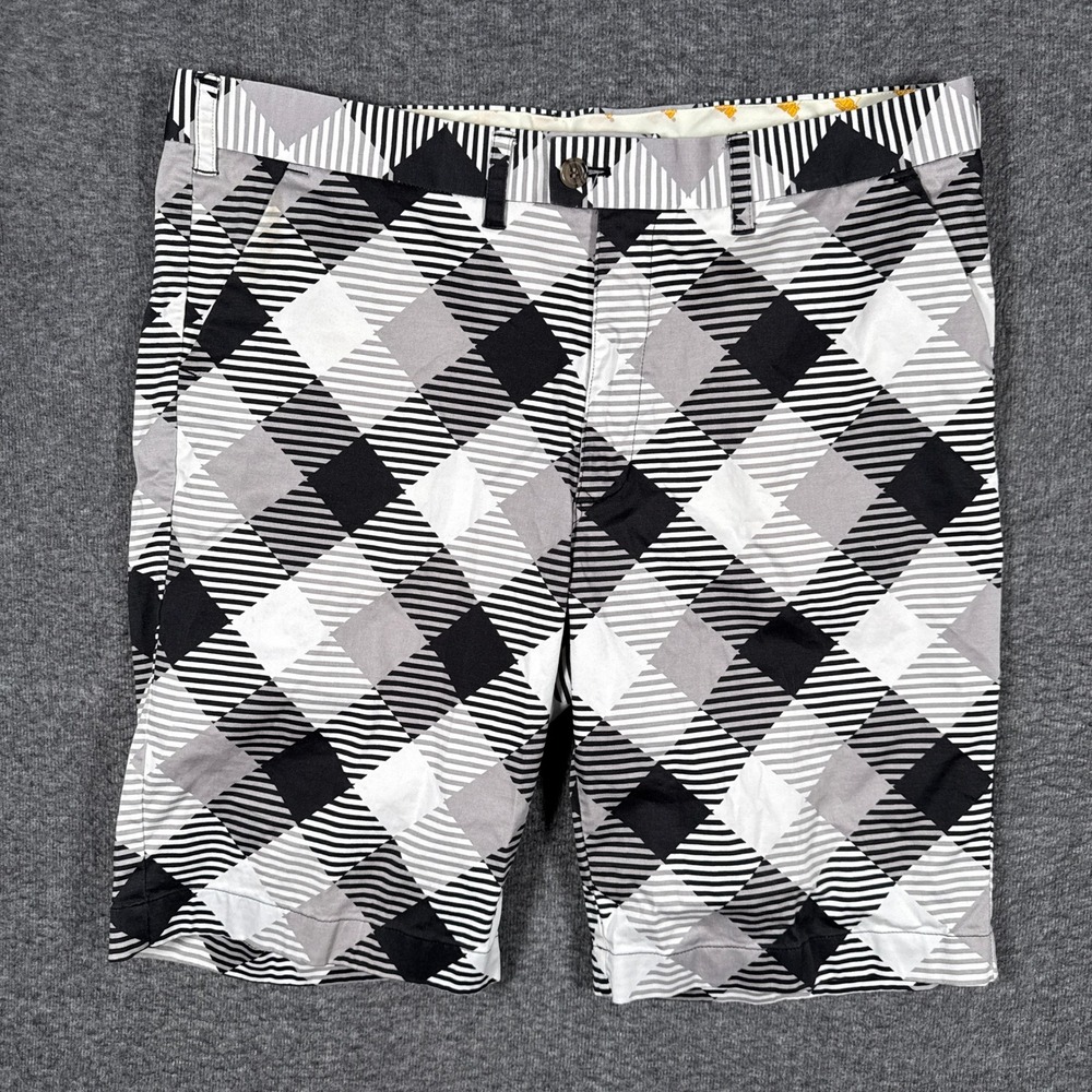 Loudmouth Golf Shorts Mens 40 Black White Grey Argyle Geometric Plaid